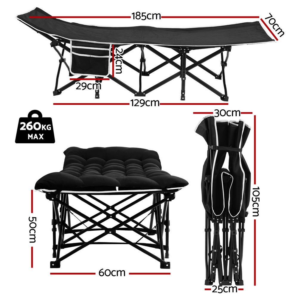 Artiss Folding Bed With Mattress Heavy Duty Black 185CM-Furniture &gt; Bedroom &gt; Beds &amp; Bed Frames-PEROZ Accessories