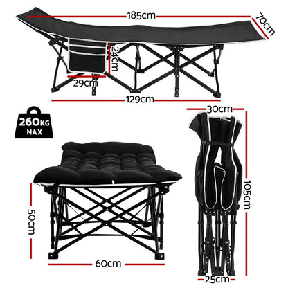 Artiss Folding Bed With Mattress Heavy Duty Black 185CM-Furniture &gt; Bedroom &gt; Beds &amp; Bed Frames-PEROZ Accessories