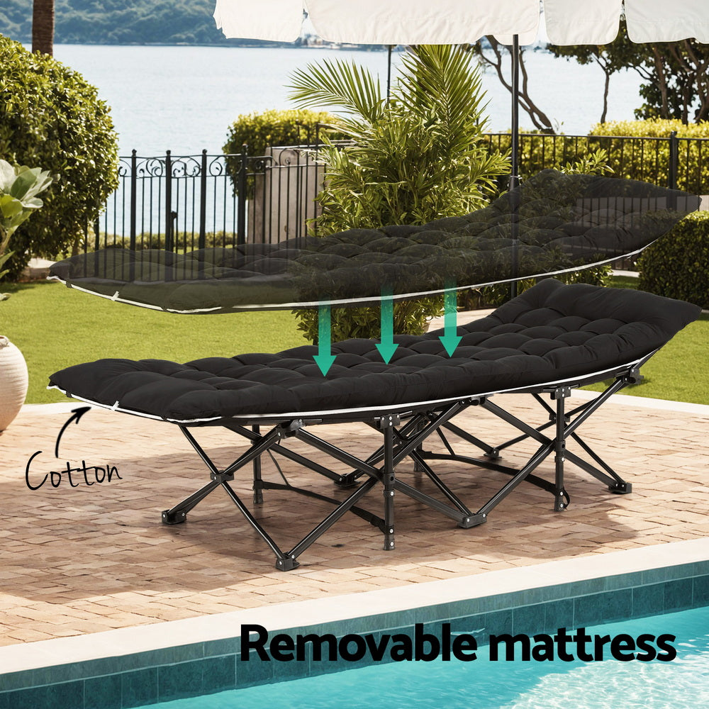 Artiss Folding Bed With Mattress Heavy Duty Black 185CM-Furniture &gt; Bedroom &gt; Beds &amp; Bed Frames-PEROZ Accessories