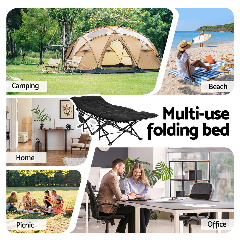Artiss Folding Bed With Mattress Heavy Duty Black 185CM-Furniture &gt; Bedroom &gt; Beds &amp; Bed Frames-PEROZ Accessories