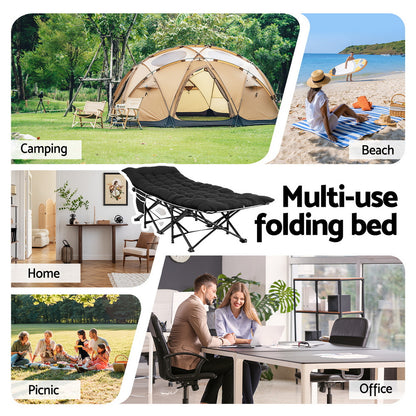 Artiss Folding Bed With Mattress Heavy Duty Black 185CM-Furniture &gt; Bedroom &gt; Beds &amp; Bed Frames-PEROZ Accessories