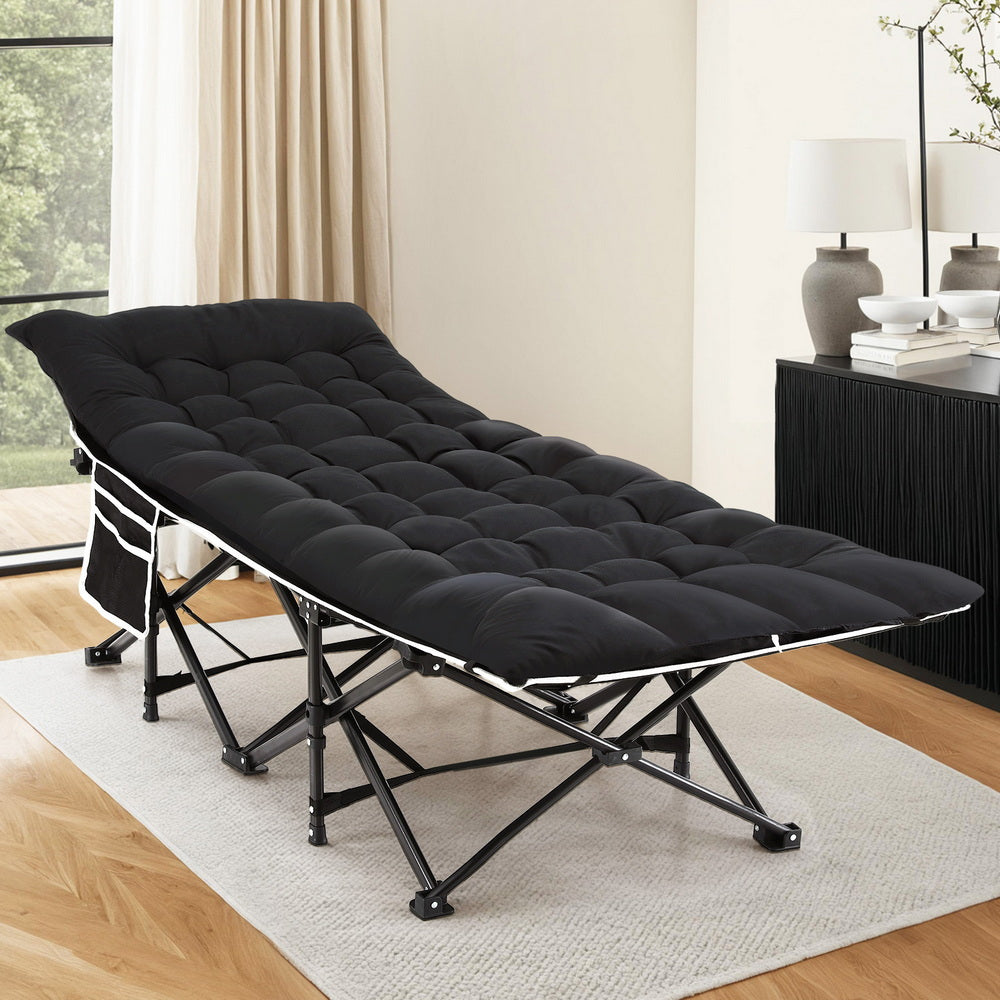 Artiss Folding Bed With Mattress Heavy Duty Black 185CM-Furniture &gt; Bedroom &gt; Beds &amp; Bed Frames-PEROZ Accessories
