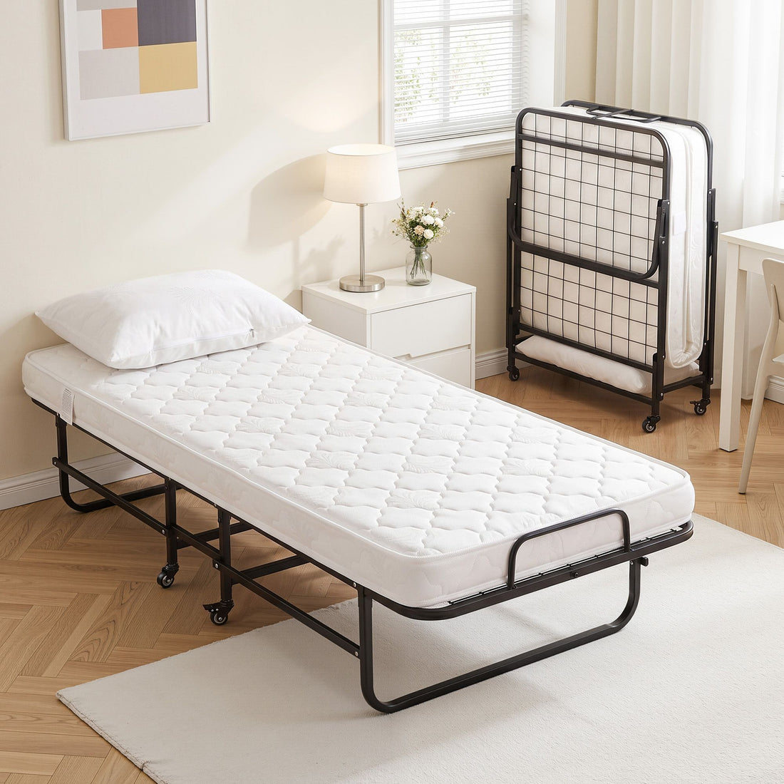 ARTISS Folding Bed with Mattress, Portable Rollaway 150kg Capacity 190CM-Furniture > Bedroom > Beds &amp; Bed Frames-PEROZ Accessories