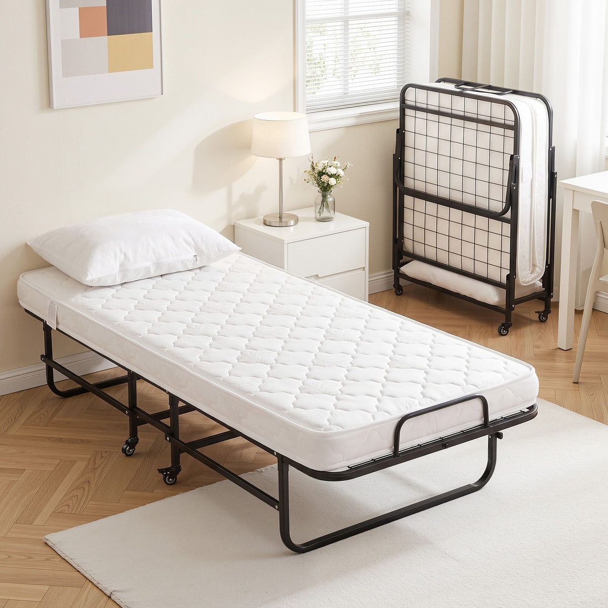 ARTISS Folding Bed with Mattress, Portable Rollaway 150kg Capacity 190CM-Furniture > Bedroom > Beds &amp; Bed Frames-PEROZ Accessories