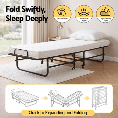 ARTISS Folding Bed with Mattress, Portable Rollaway 150kg Capacity 190CM-Furniture > Bedroom > Beds &amp; Bed Frames-PEROZ Accessories
