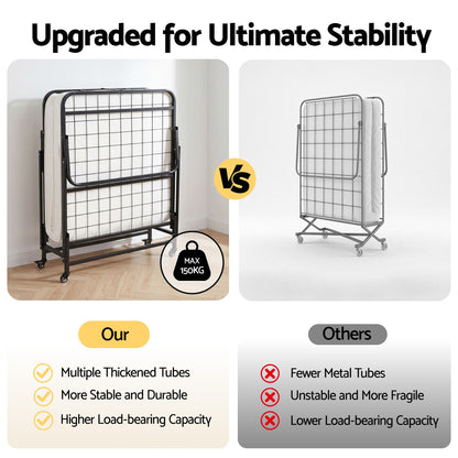 ARTISS Folding Bed with Mattress, Portable Rollaway 150kg Capacity 190CM-Furniture > Bedroom > Beds &amp; Bed Frames-PEROZ Accessories