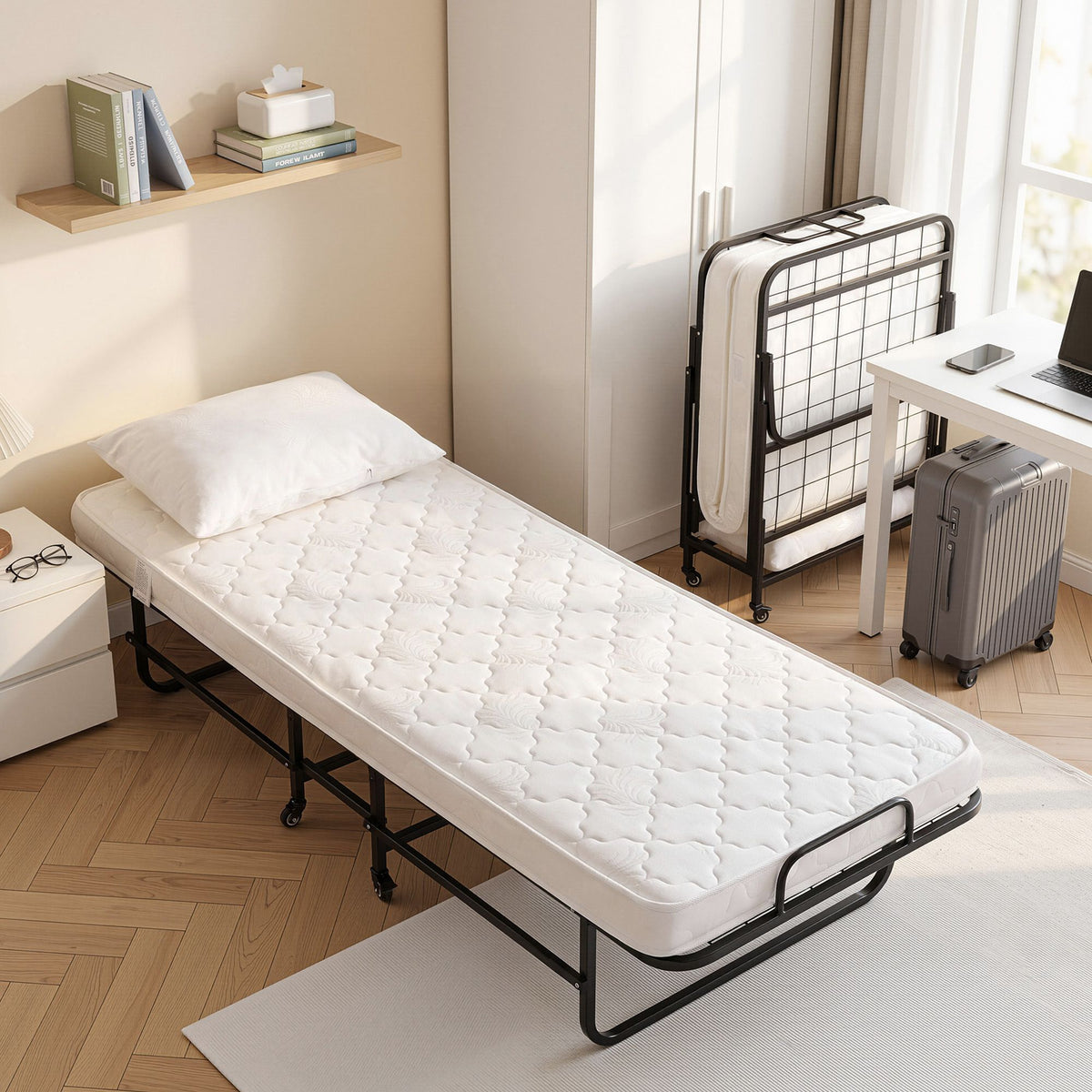 ARTISS Folding Bed with Mattress, Portable Rollaway 150kg Capacity 190CM-Furniture > Bedroom > Beds &amp; Bed Frames-PEROZ Accessories