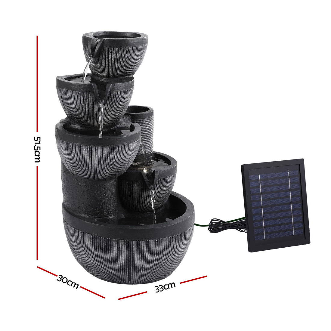 Gardeon Solar Fountain Water Feature 5-Tier Cascading Bowl Grey 51cm-Home &amp; Garden > Fountains > Fountains &amp; Ponds-PEROZ Accessories