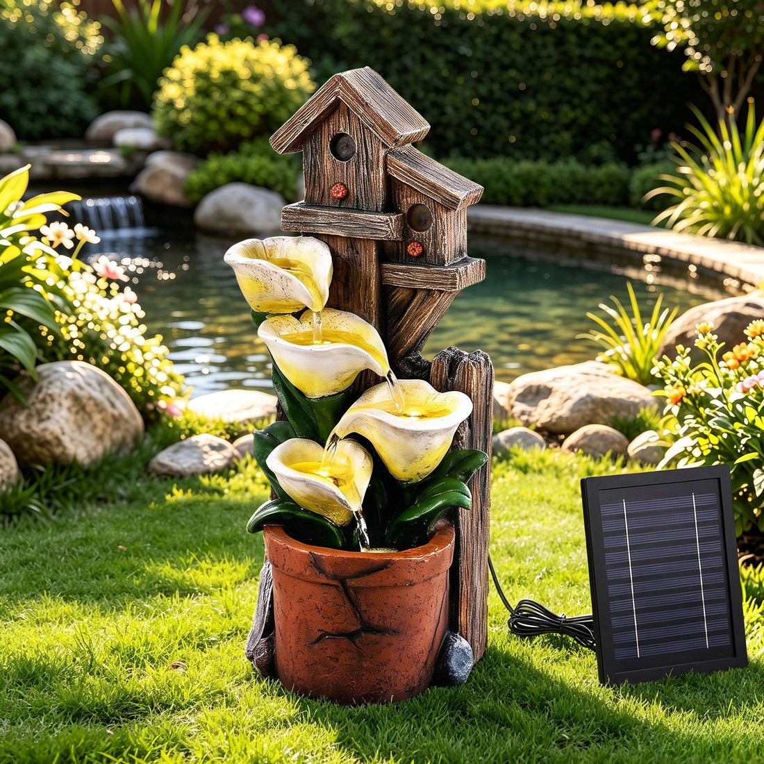 Gardeon Solar Fountains Water Features 4-Tier Cascading Flower Bowls 55cm-Home &amp; Garden > Fountains > Fountains &amp; Ponds-PEROZ Accessories