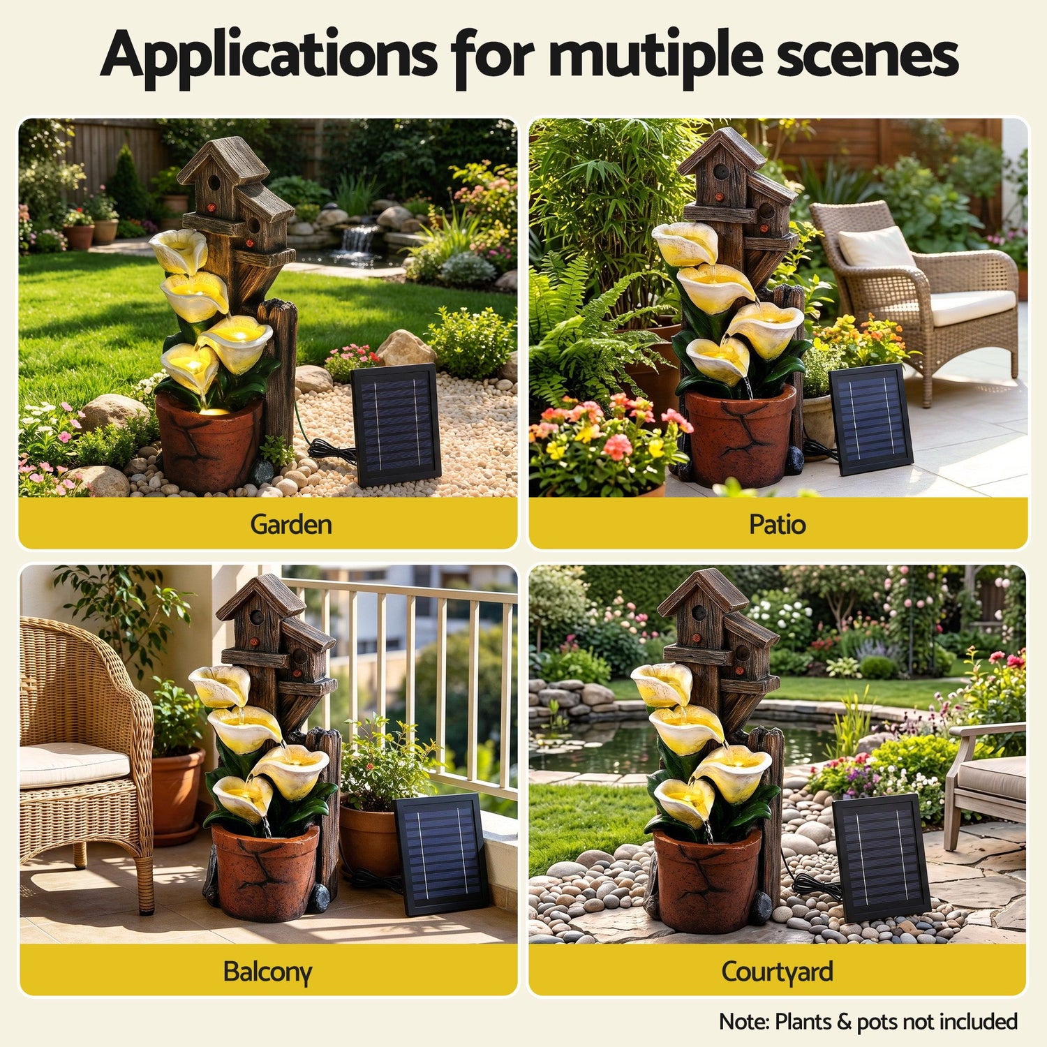 Gardeon Solar Fountains Water Features 4-Tier Cascading Flower Bowls 55cm