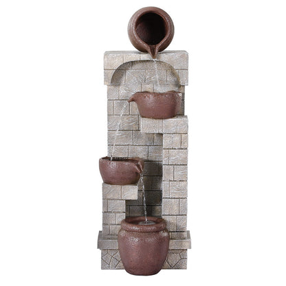 Gardeon Solar Fountain Water Feature Pot Outdoor Indoor 4-Tier Cascading Brown-Home &amp; Garden &gt; Fountains &gt; Fountains &amp; Ponds-PEROZ Accessories