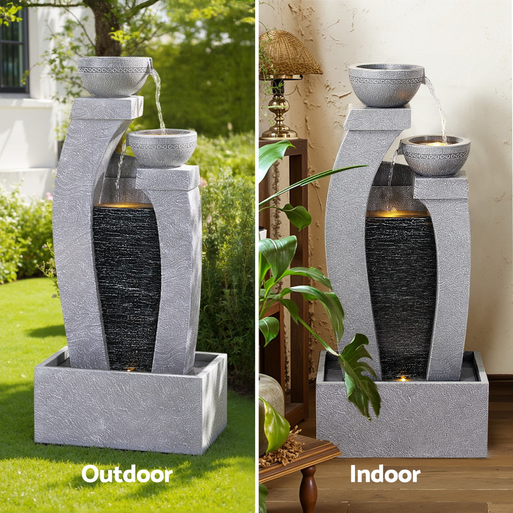 Gardeon Solar Fountain Water Feature Outdoor Fountain Indoor 3-Tier Cascading Grey-Home &amp; Garden &gt; Fountains &gt; Fountain &amp; Ponds Accessories-PEROZ Accessories
