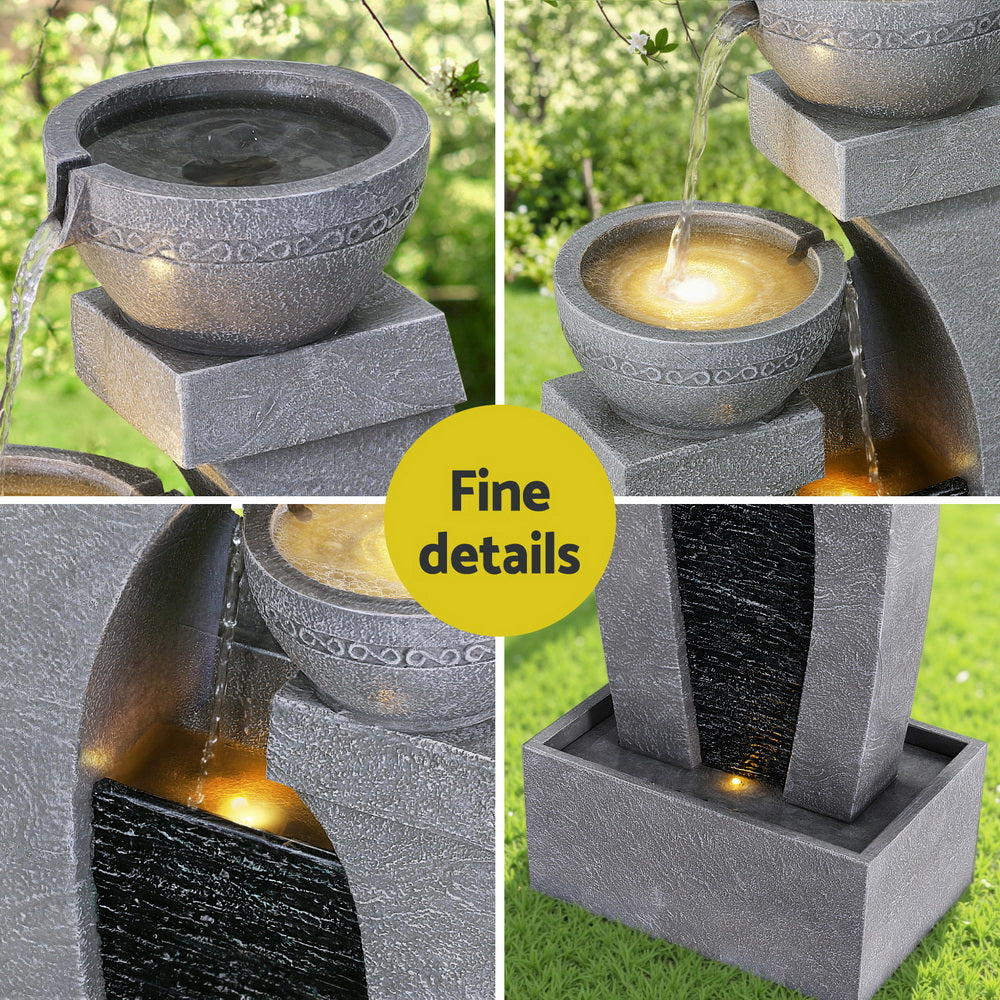 Gardeon Solar Fountain Water Feature Outdoor Fountain Indoor 3-Tier Cascading Grey-Home &amp; Garden &gt; Fountains &gt; Fountain &amp; Ponds Accessories-PEROZ Accessories