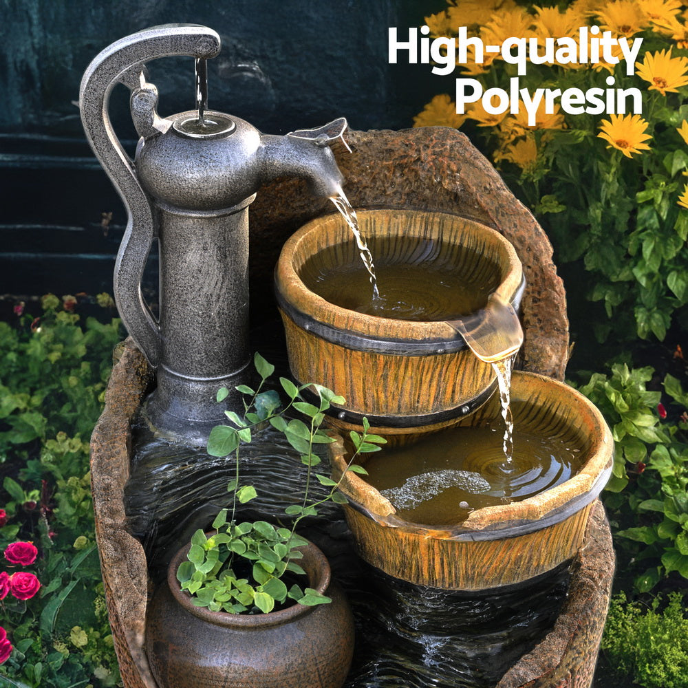 Gardeon Solar Fountain Water Feature Outdoor Cascading Hand Pump Design 80CM-Home &amp; Garden &gt; Fountains &gt; Fountain &amp; Ponds Accessories-PEROZ Accessories