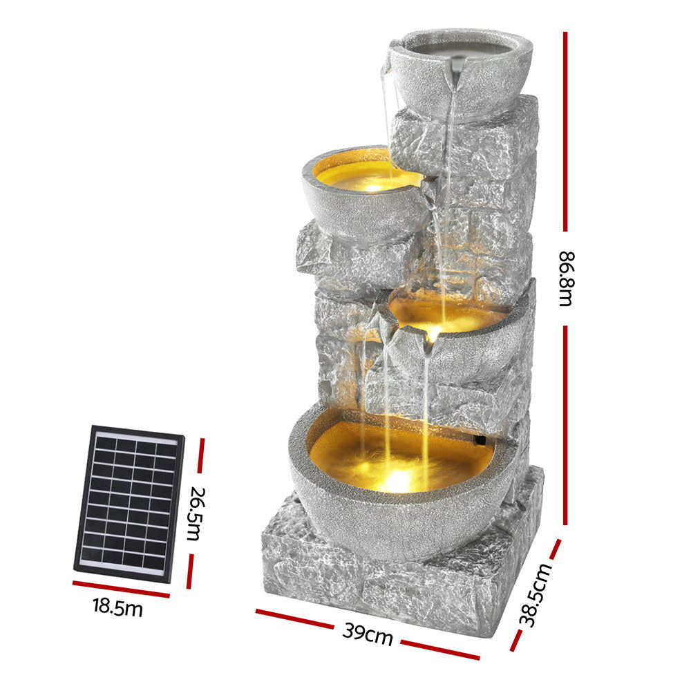 Gardeon Solar Fountain Water Feature Outdoor LED Lights Gray-Home &amp; Garden &gt; Fountains &gt; Fountains &amp; Ponds-PEROZ Accessories