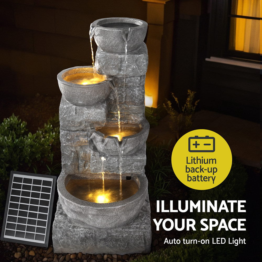 Gardeon Solar Fountain Water Feature Outdoor LED Lights Gray-Home &amp; Garden &gt; Fountains &gt; Fountains &amp; Ponds-PEROZ Accessories