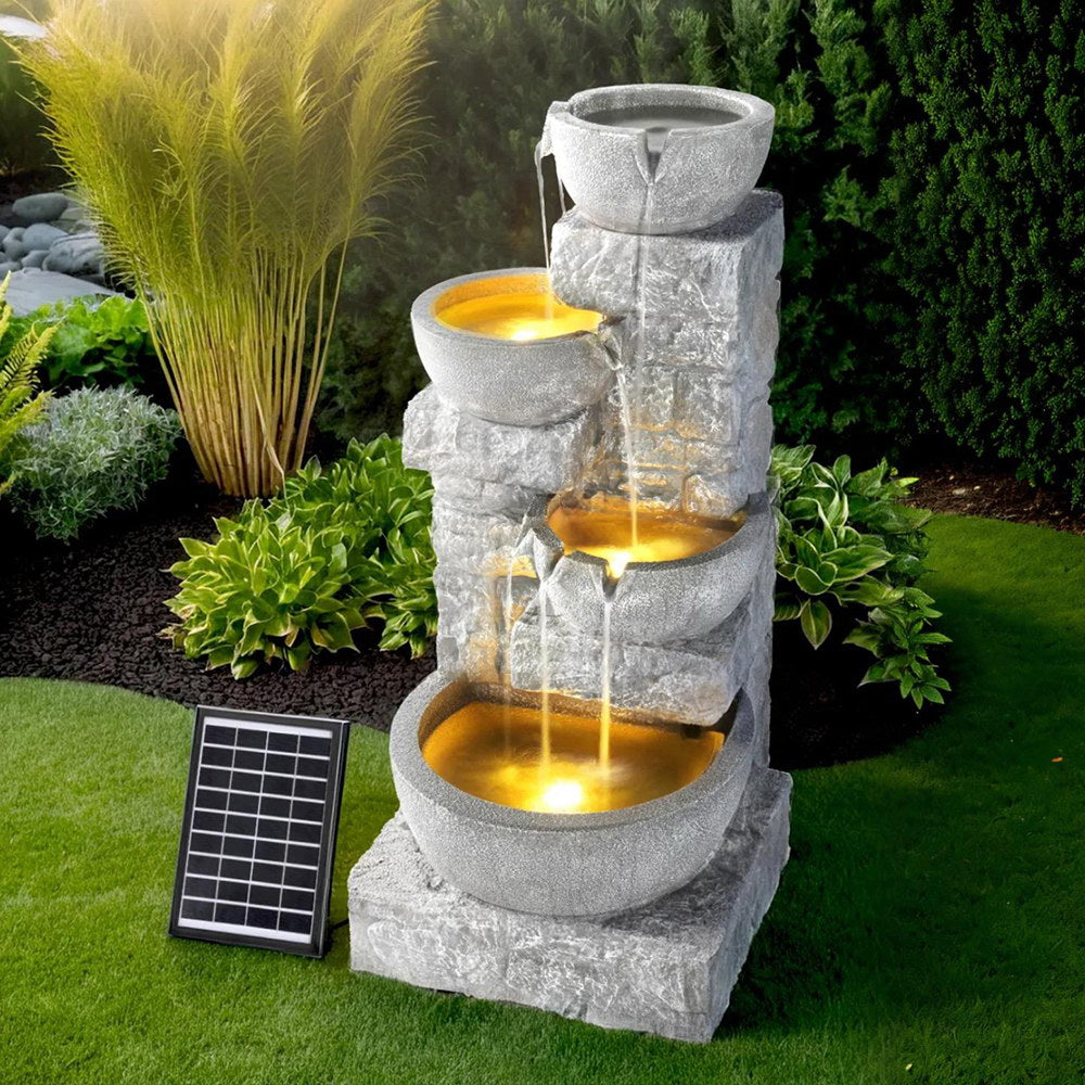 Gardeon Solar Fountain Water Feature Outdoor LED Lights Gray-Home &amp; Garden &gt; Fountains &gt; Fountains &amp; Ponds-PEROZ Accessories