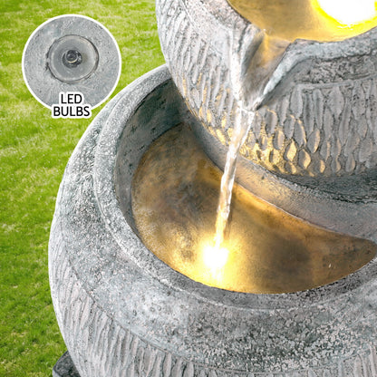 Gardeon Solar Fountain Water Feature Bird Bath Garden LED Light 80CM Grey-Home &amp; Garden &gt; Fountains-PEROZ Accessories