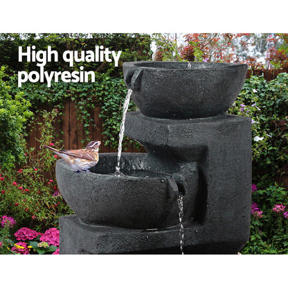 Gardeon Solar Water Feature Cascading Fountain 3-Tier Bowl LED Lights 60CM Blue-Water Features-PEROZ Accessories