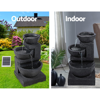 Gardeon Solar Water Feature Cascading Fountain 3-Tier Bowl LED Lights 60CM Blue-Water Features-PEROZ Accessories