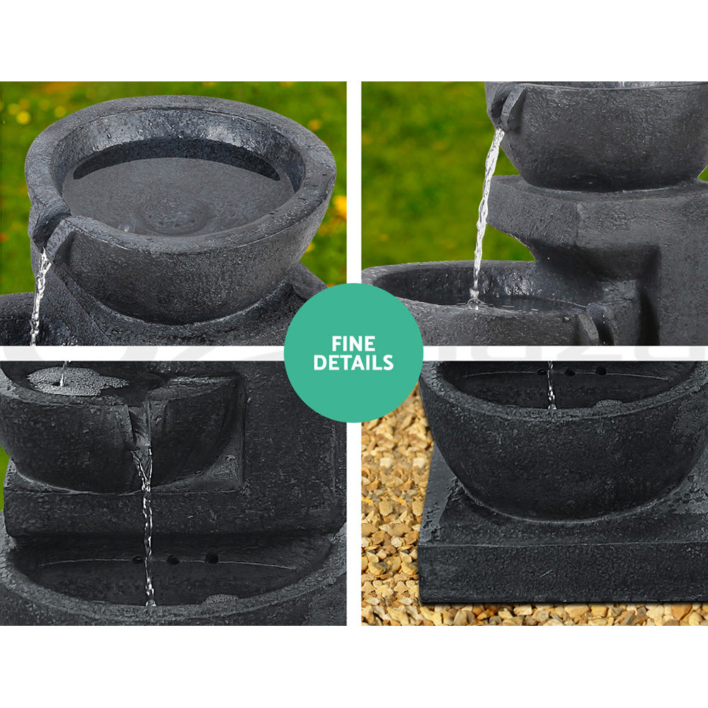 Gardeon Solar Water Feature Cascading Fountain 3-Tier Bowl LED Lights 60CM Blue-Water Features-PEROZ Accessories