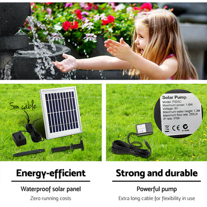 Gardeon Solar Water Feature Cascading Fountain 3-Tier Bowl LED Lights 60CM Blue-Water Features-PEROZ Accessories