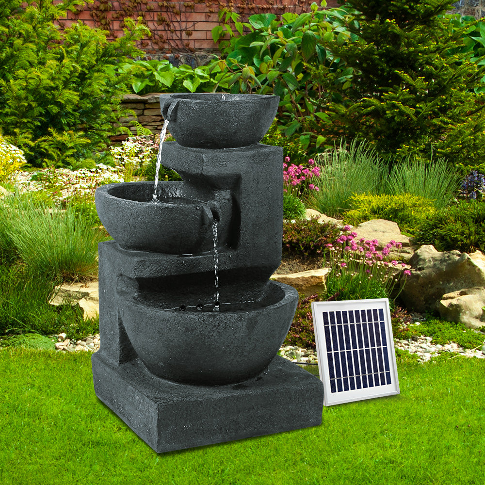 Gardeon Solar Water Feature Cascading Fountain 3-Tier Bowl LED Lights 60CM Blue-Water Features-PEROZ Accessories