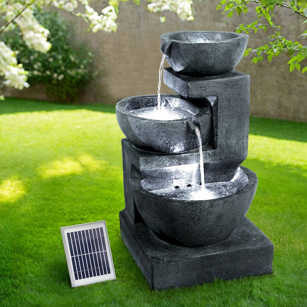 Gardeon Solar Water Feature Cascading Fountain 3-Tier Bowl LED Lights 60CM Blue-Water Features-PEROZ Accessories