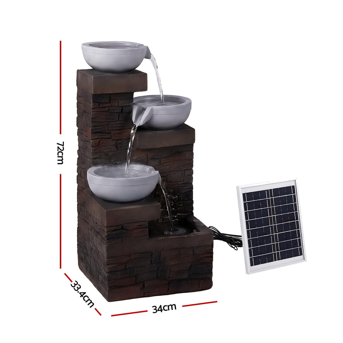 Gardeon Solar Fountain 4 Levels Cascading Bowl Water Feature 75cm Brown-Home &amp; Garden > Fountains > Fountains &amp; Ponds-PEROZ Accessories
