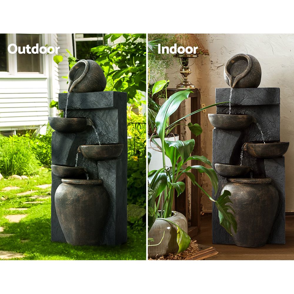 Gardeon Solar Water Feature Cascading Fountain 5 Tiered Bowl Bird Bath 99CM-Water Features-PEROZ Accessories
