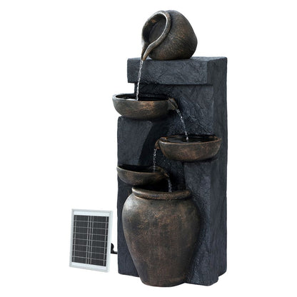 Gardeon Solar Water Feature Cascading Fountain 5 Tiered Bowl Bird Bath 99CM-Water Features-PEROZ Accessories