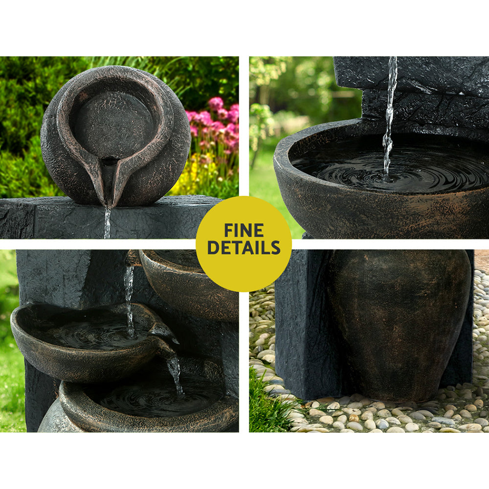Gardeon Solar Water Feature Cascading Fountain 5 Tiered Bowl Bird Bath 99CM-Water Features-PEROZ Accessories