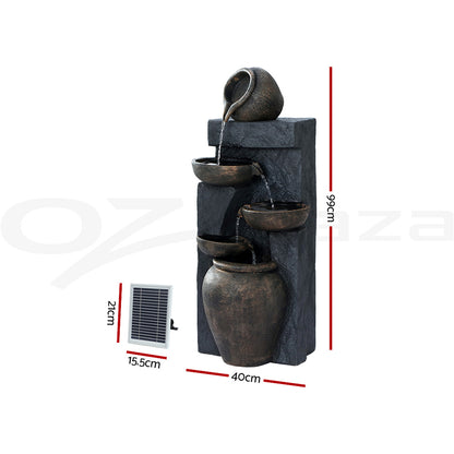 Gardeon Solar Water Feature Cascading Fountain 5 Tiered Bowl Bird Bath 99CM-Water Features-PEROZ Accessories