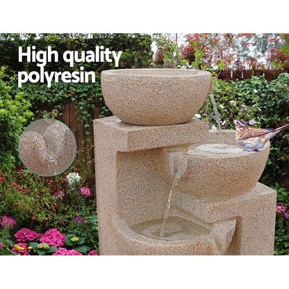 Gardeon Solar Water Feature Cascading Fountain 4-Tier Bowl LED Lights 72CM Sand-Water Features-PEROZ Accessories