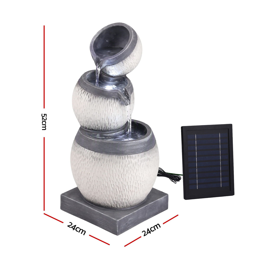Gardeon Solar Fountain 3 Levels Cascading Bowl Water Feature 52cm Grey-Home &amp; Garden > Fountains > Fountains &amp; Ponds-PEROZ Accessories
