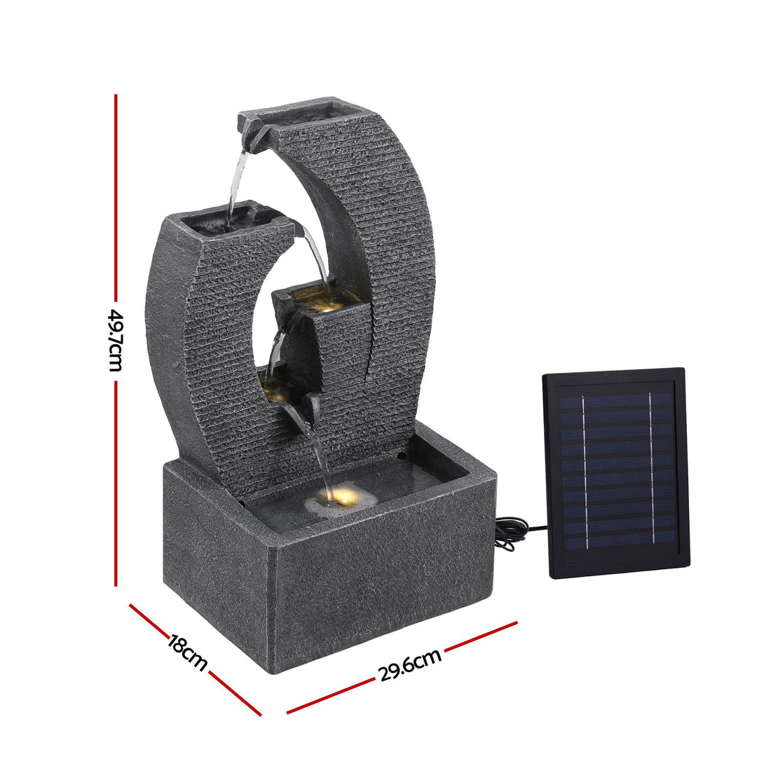 Gardeon Solar Fountain 5 Levels Cascading Water Feature Resin 50cm Black-Home &amp; Garden > Fountains > Fountains &amp; Ponds-PEROZ Accessories