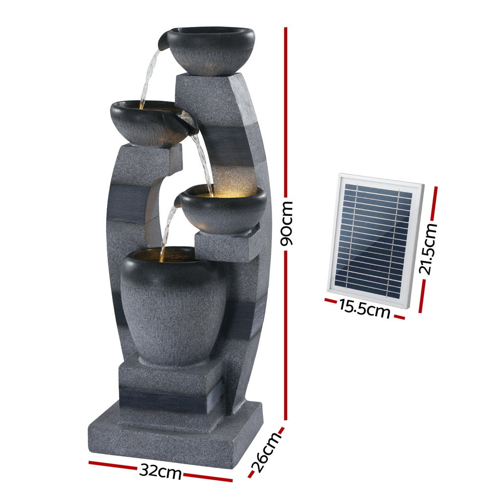 Gardeon Solar Fountain Water Feature Outdoor Fountain Indoor 3-Tier Bowl Cascading Grey-Home &amp; Garden &gt; Fountains &gt; Fountain &amp; Ponds Accessories-PEROZ Accessories