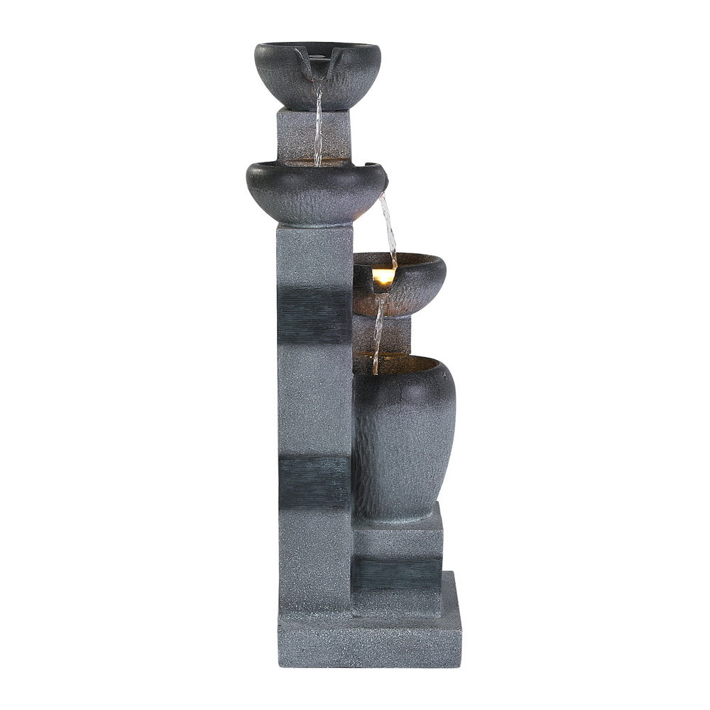Gardeon Solar Fountain Water Feature Outdoor Fountain Indoor 3-Tier Bowl Cascading Grey-Home &amp; Garden &gt; Fountains &gt; Fountain &amp; Ponds Accessories-PEROZ Accessories