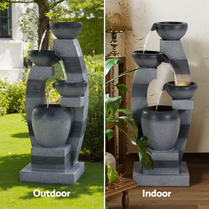 Gardeon Solar Fountain Water Feature Outdoor Fountain Indoor 3-Tier Bowl Cascading Grey-Home &amp; Garden &gt; Fountains &gt; Fountain &amp; Ponds Accessories-PEROZ Accessories