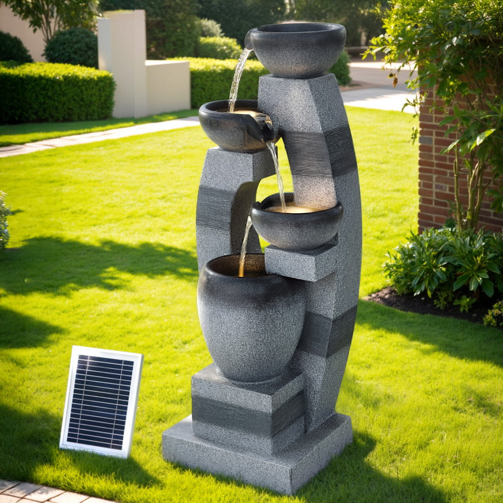Gardeon Solar Fountain Water Feature Outdoor Fountain Indoor 3-Tier Bowl Cascading Grey-Home &amp; Garden &gt; Fountains &gt; Fountain &amp; Ponds Accessories-PEROZ Accessories