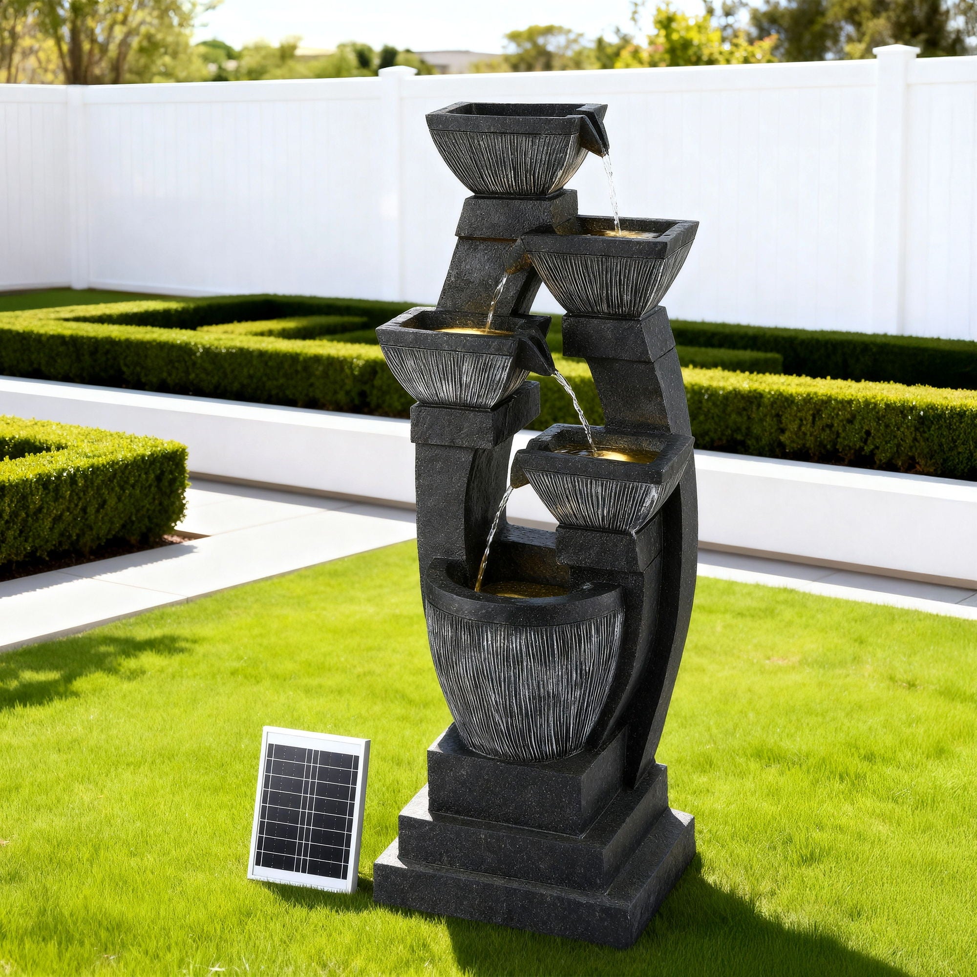 Gardeon Solar Fountain Water Feature Outdoor Fountain Indoor 5-Tier Bowl Cascading Grey-Home &amp; Garden > Fountains > Fountains &amp; Ponds-PEROZ Accessories