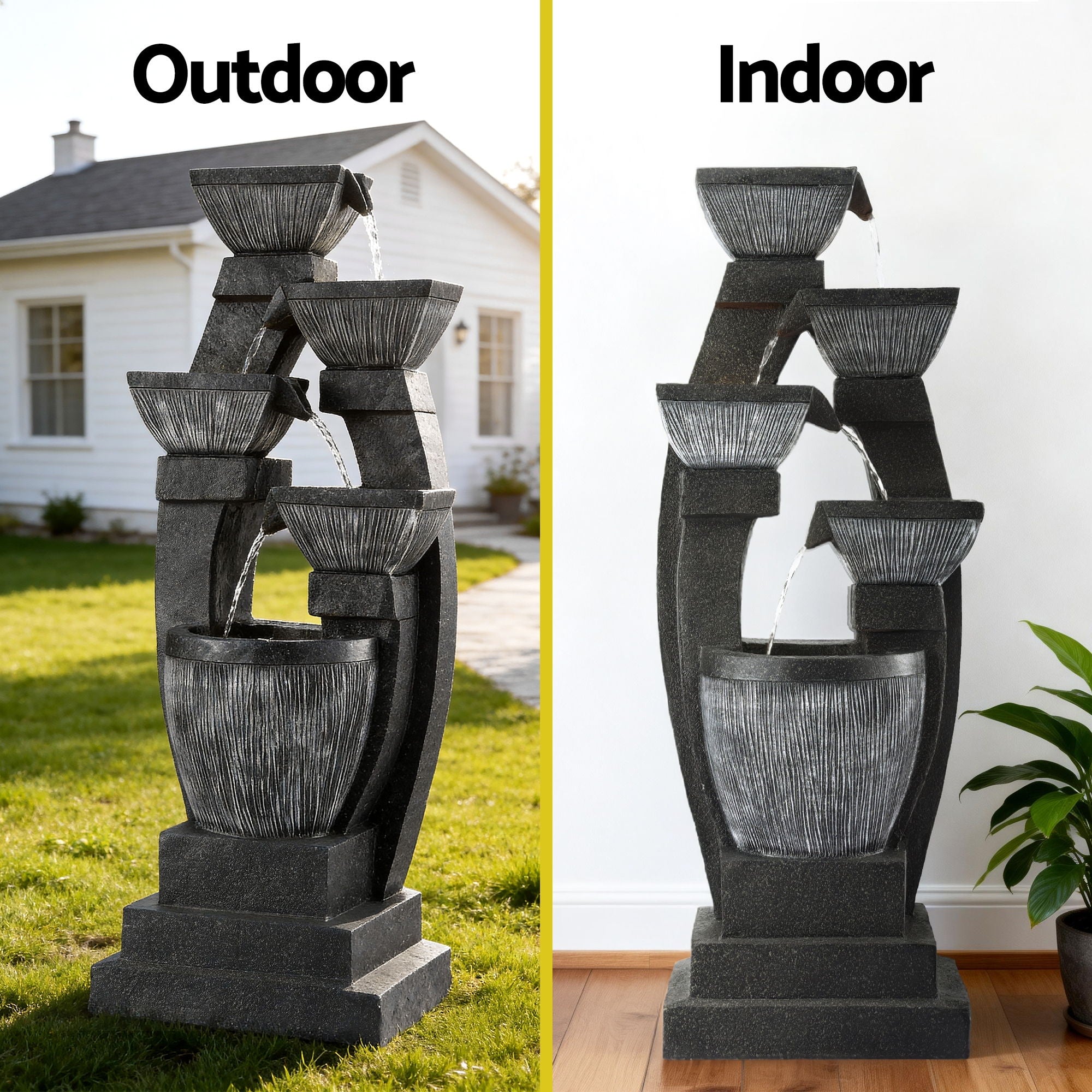 Gardeon Solar Fountain Water Feature Outdoor Fountain Indoor 5-Tier Bowl Cascading Grey-Home &amp; Garden > Fountains > Fountains &amp; Ponds-PEROZ Accessories