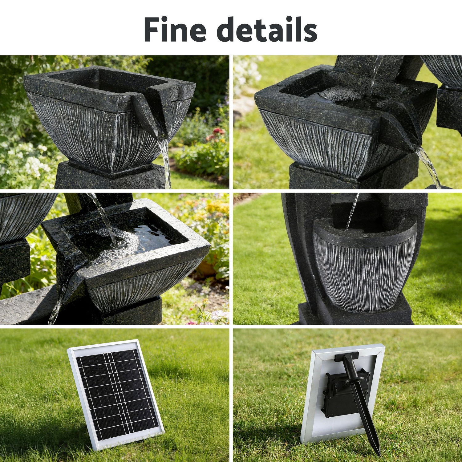 Gardeon Solar Fountain Water Feature Outdoor Fountain Indoor 5-Tier Bowl Cascading Grey-Home &amp; Garden > Fountains > Fountains &amp; Ponds-PEROZ Accessories