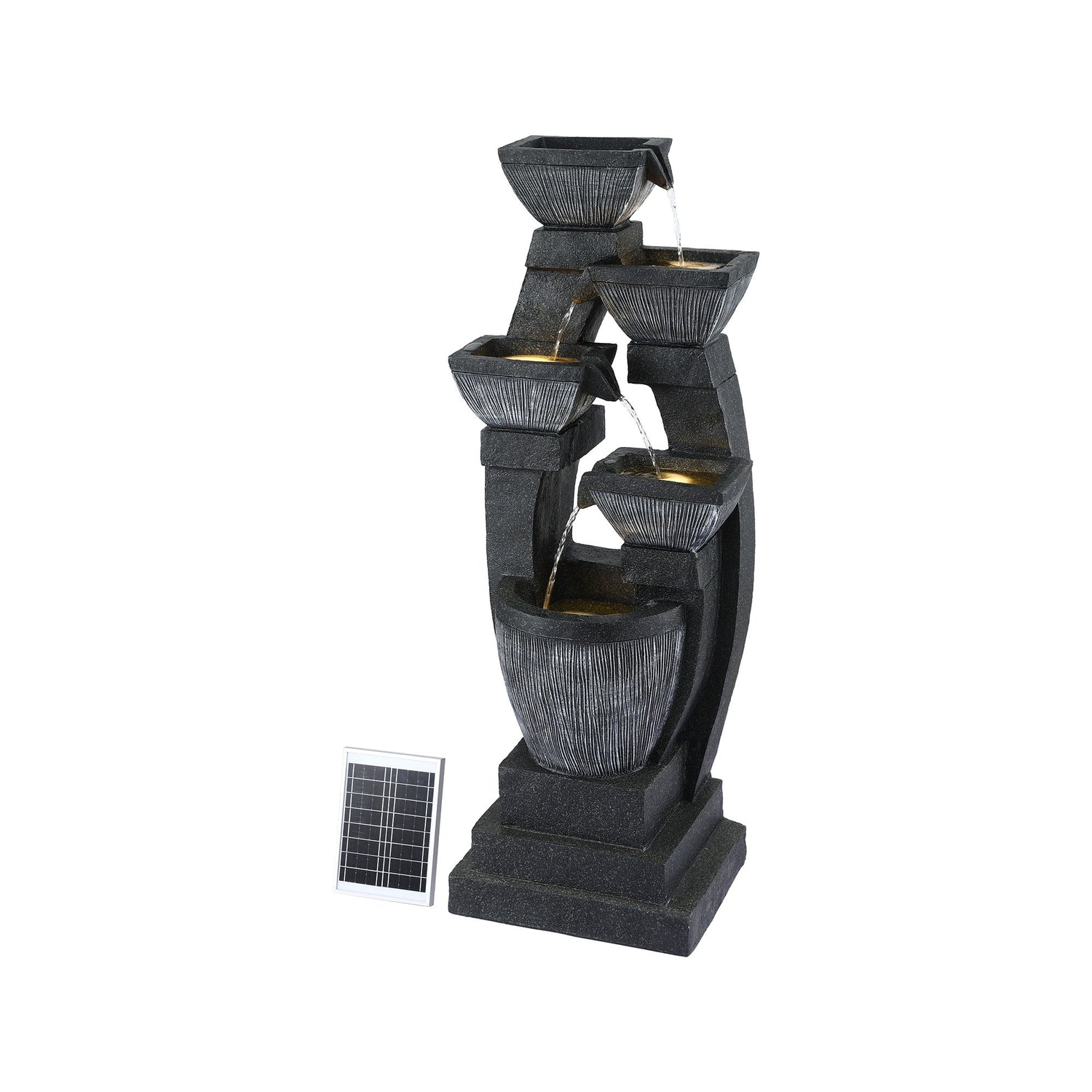 Gardeon Solar Fountain Water Feature Outdoor Fountain Indoor 5-Tier Bowl Cascading Grey-Home &amp; Garden > Fountains > Fountains &amp; Ponds-PEROZ Accessories