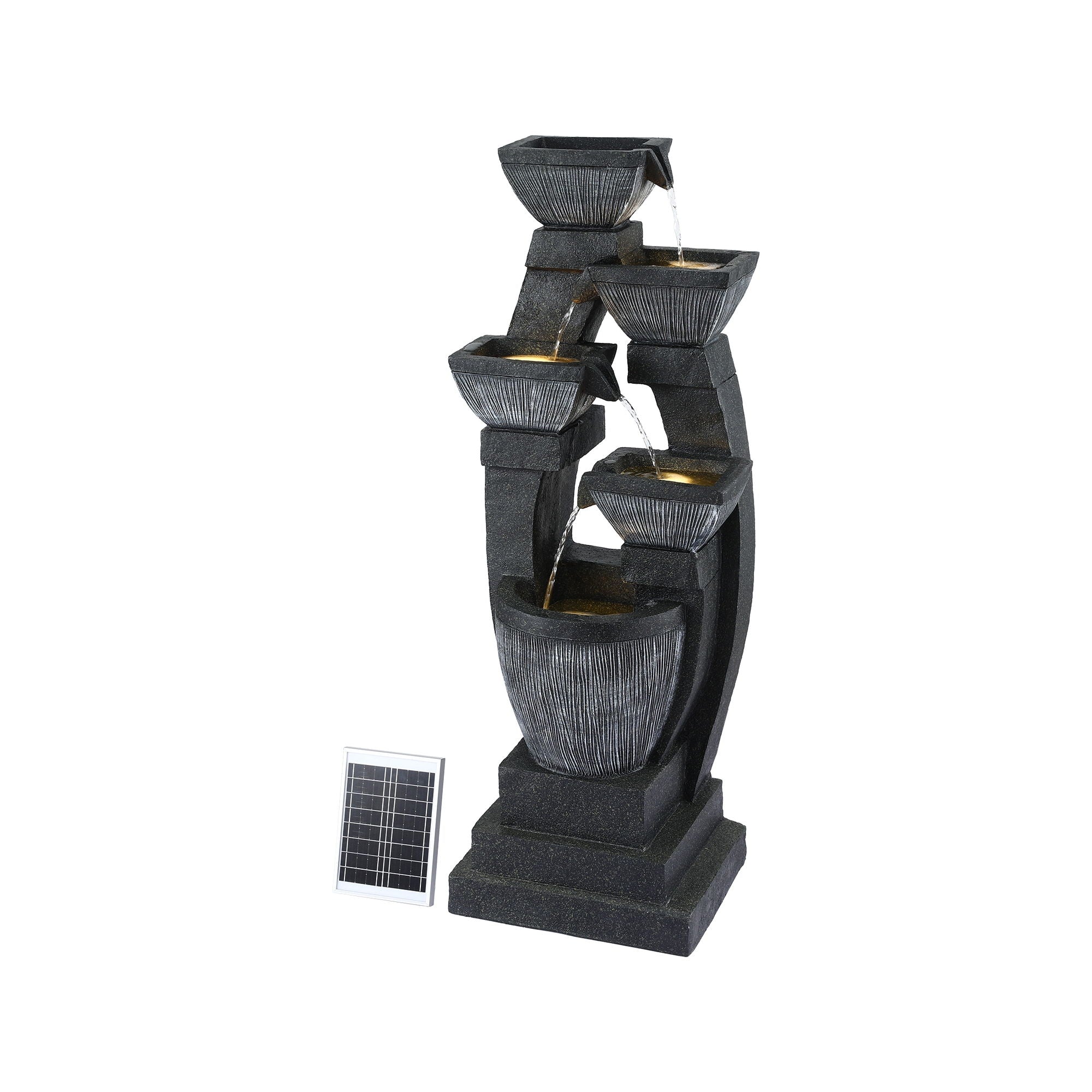 Gardeon Solar Fountain Water Feature Outdoor Fountain Indoor 5-Tier Bowl Cascading Grey-Home &amp; Garden > Fountains > Fountains &amp; Ponds-PEROZ Accessories