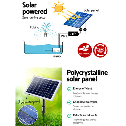 Gardeon Solar Pond Pump with Battery Kit LED Lights 6.6FT-Home &amp; Garden &gt; Garden Tools-PEROZ Accessories
