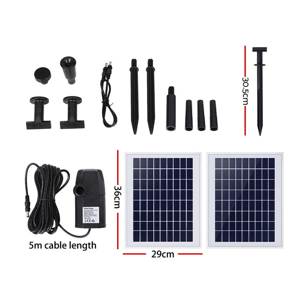 Gardeon Solar Pond Pump Submersible Water Fountain Kit with 2 Panels 1600L/H-Tools &gt; Pumps &gt; Pool Pumps-PEROZ Accessories