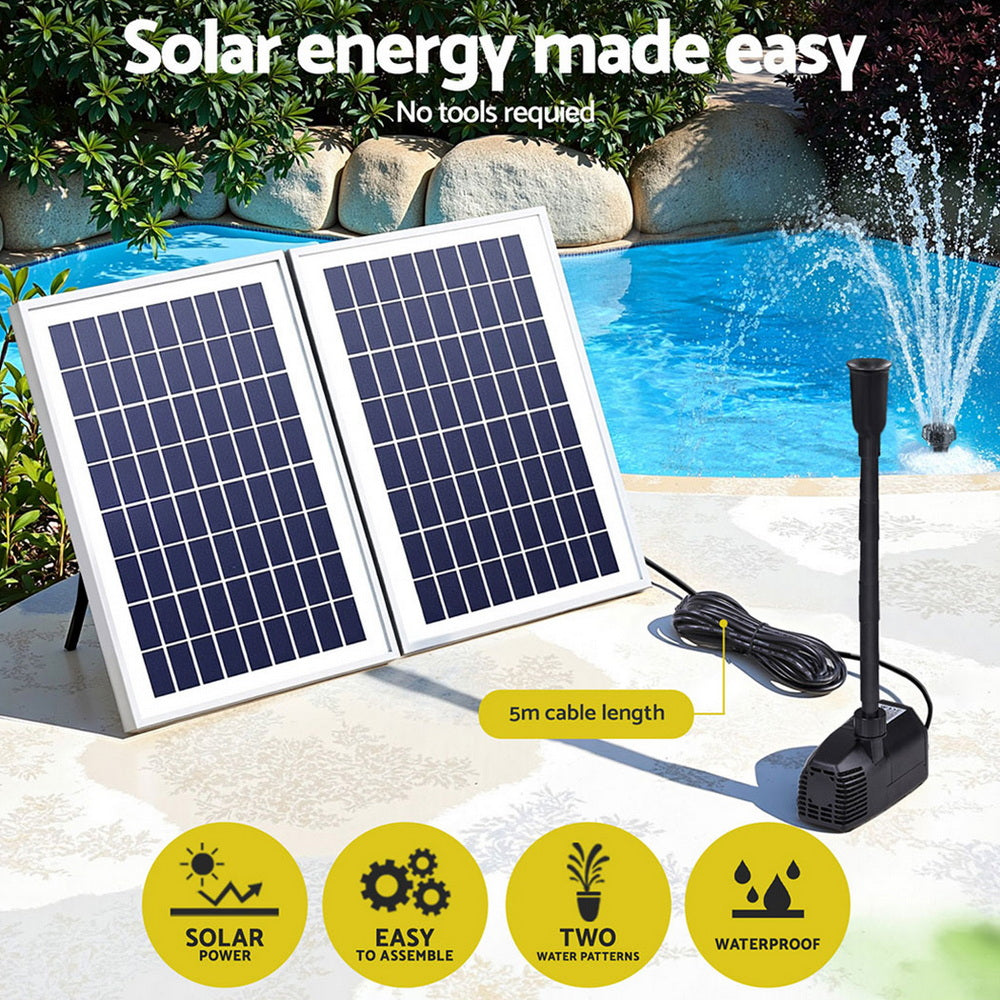 Gardeon Solar Pond Pump Submersible Water Fountain Kit with 2 Panels 1600L/H-Tools &gt; Pumps &gt; Pool Pumps-PEROZ Accessories