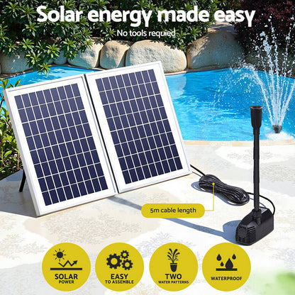 Gardeon Solar Pond Pump Submersible Water Fountain Kit with 2 Panels 1600L/H-Tools &gt; Pumps &gt; Pool Pumps-PEROZ Accessories