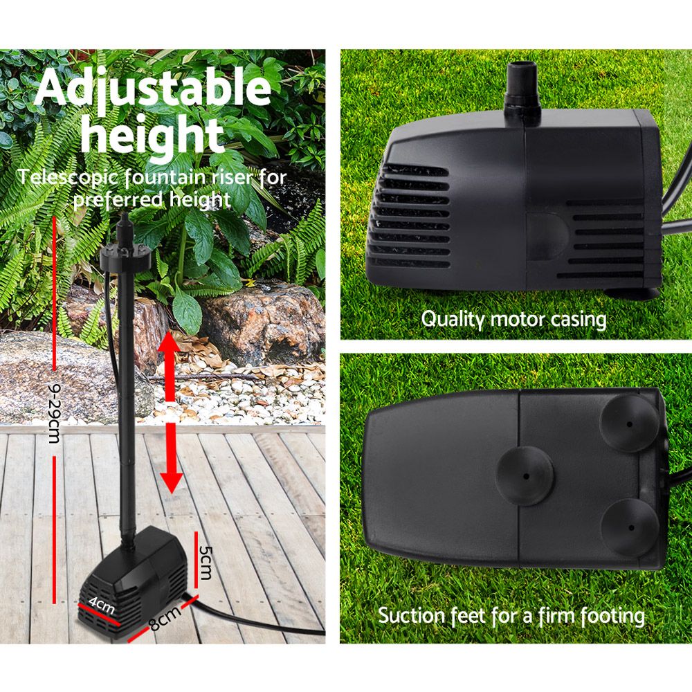 Gardeon Solar Pond Pump Submersible Water Fountain with Battery Kit LED Lights 4FT-Fountains-PEROZ Accessories